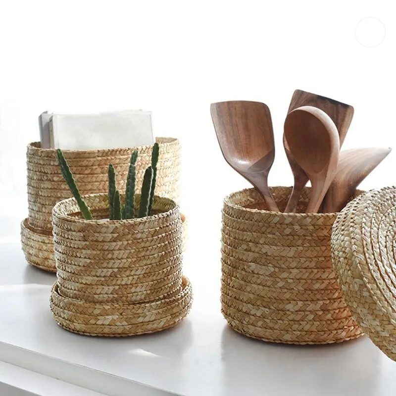 Handmade straw storage basket