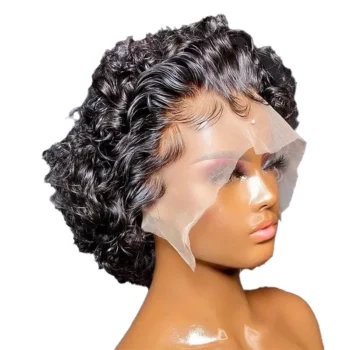 Short curly hair transparent lace wig