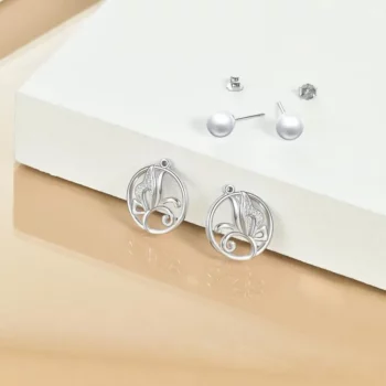 Butterfly Earrings Sterling Silver Pearl Studs