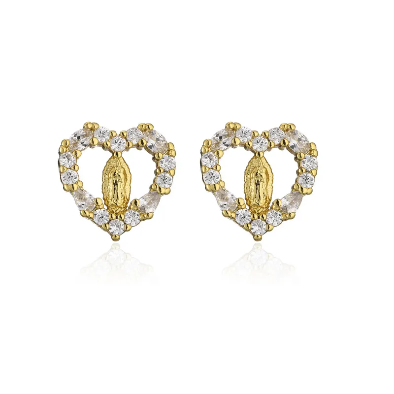Golden Zircon Heart Maria Stud Earrings