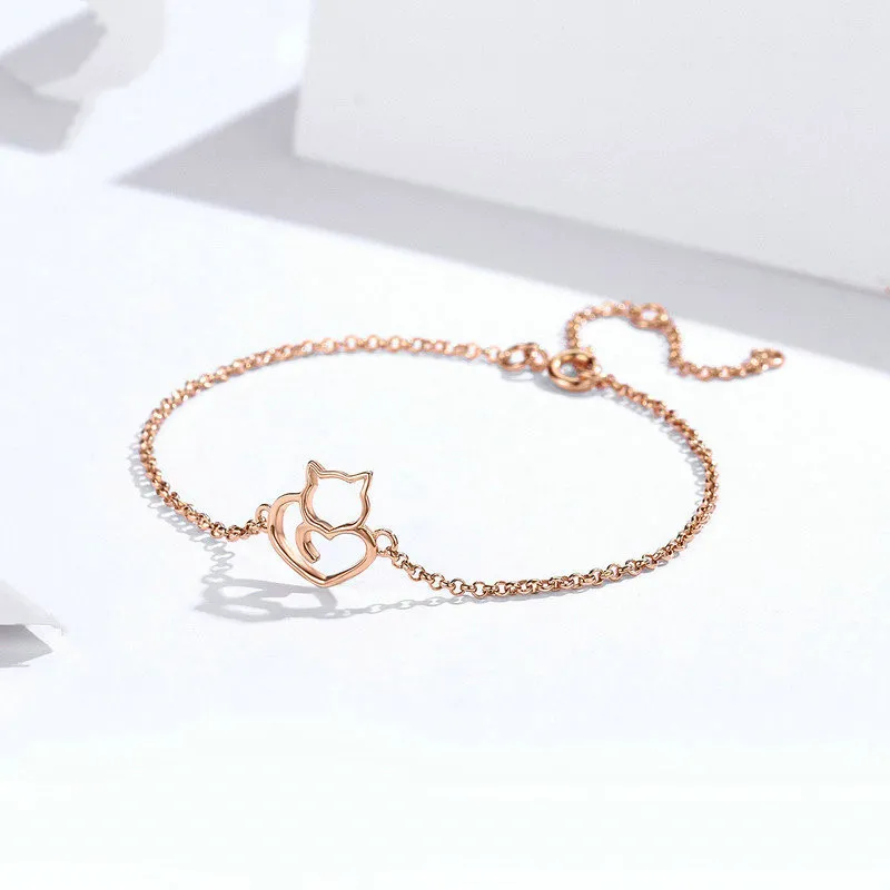 Cute Cat Silver Bracelet