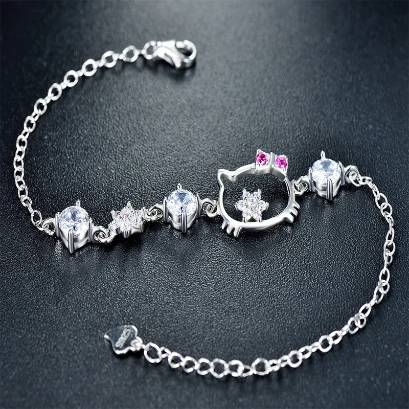 Cute Cat Sterling Silver Bracelet