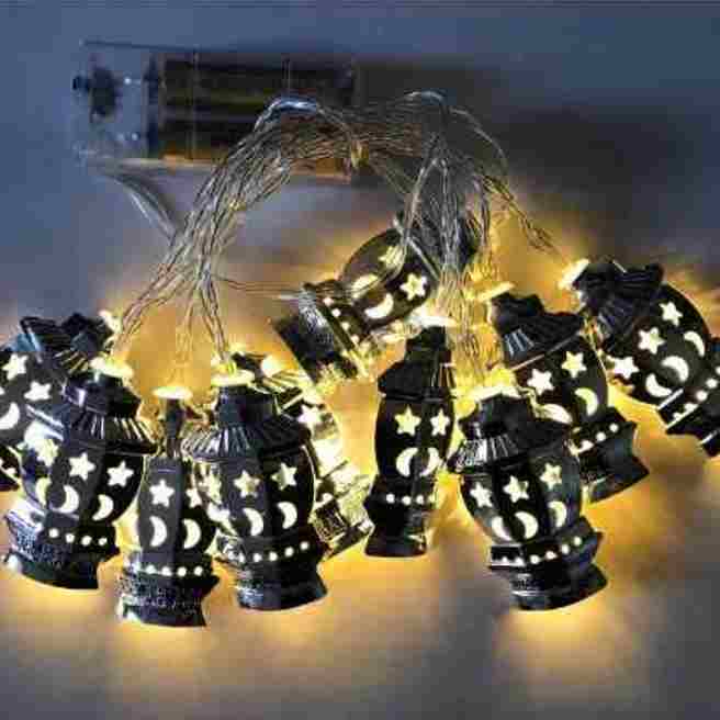 Middle East Arab Muslim Ramadan Wrought Iron LED Palace Lantern String Light