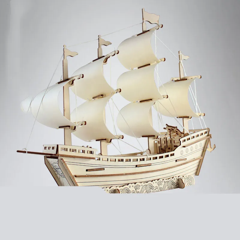 Wooden Puzzle Three Dimensional 3d Model Assembled Sailboat