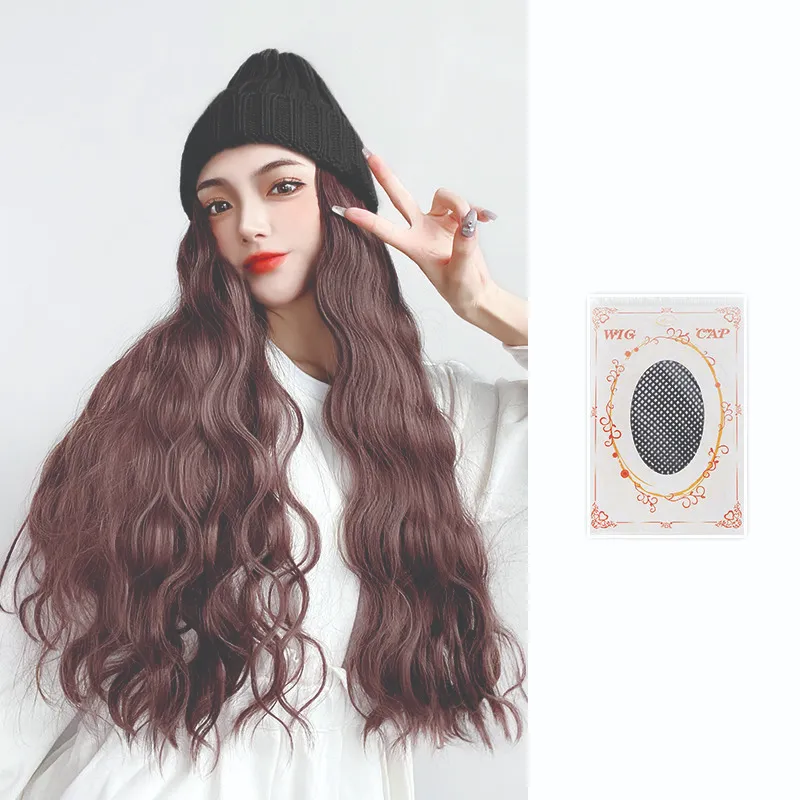 Wool Cap Long Wavy Hair Wig