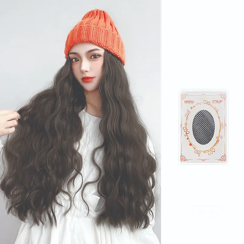 Wool Cap Long Wavy Hair Wig