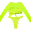 Neon Yellow Crop Sexy Three-Piece Swimsuit Bikini Set