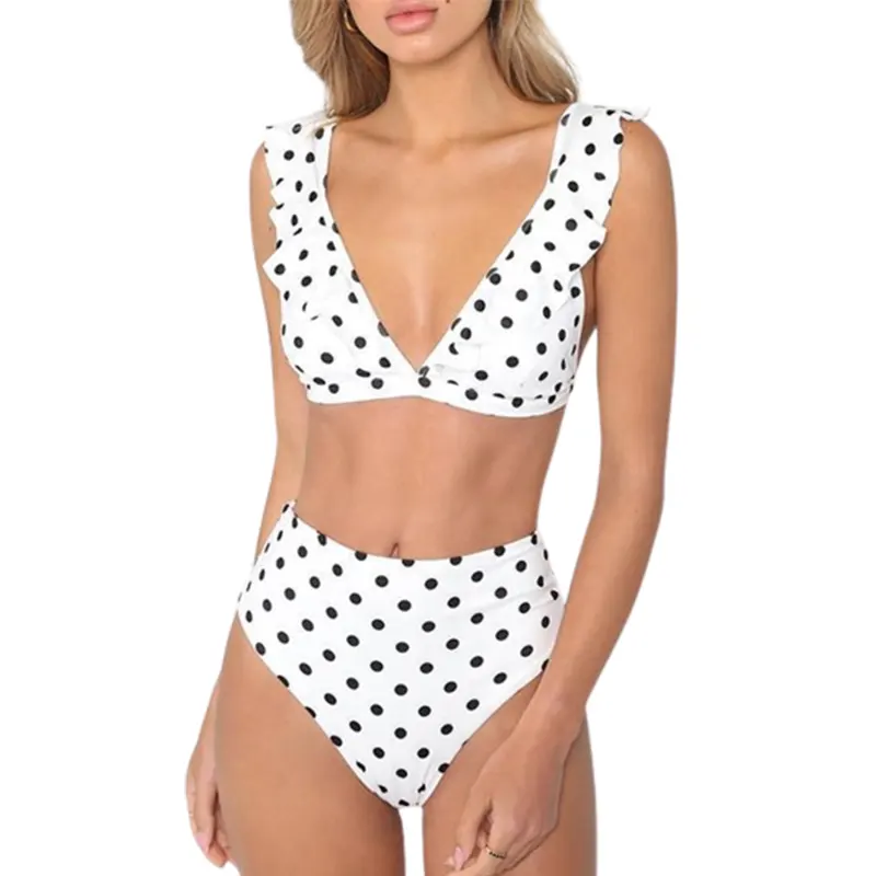 2021 new hot Dot Floral border high waist swimsuit Beachwear swimsuit for women