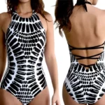 Backless Printed High Quality Striped Swimsuit