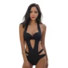 Sexy Black Halter Cut Out Trikini Monokini Swimwear