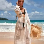 2022 Crochet White Knitted Beach Cover up dress Tunic Long Pareos Bikinis Cover ups Swim Cover up Robe Plage Beachwear