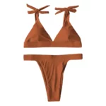New High Waist Women Solid Halter Bikini Set Brazilian