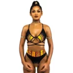 African Print Two-Pieces Bath Suits Bikini Set Sexy Geometric Swimwear Swimsuit Golden High Waist Swimming Suit