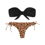 Front Lace Up Tie Strapless Leopard Swimsuit For Woman