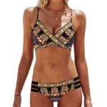 Chest Cross Straps Ethnic Style Print Sexy Bikini Swimsuit