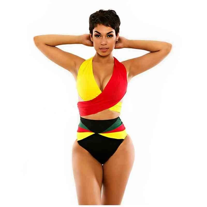Three Sexy Color Matching Two Piece Swimsuit