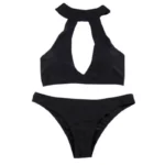 Sexy Halter Ring Buckle Hollow Split Swimsuit Set For Women