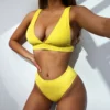 Sexy V Neck Ribbed Bikini Women Swimsuit