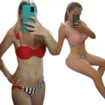Striped Lace Ruffle Push Up Women Swimsuit