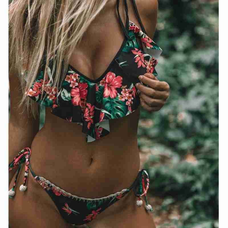Swimsuit Bohemian Leaf Print Split Bikini